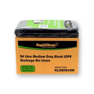 RapidClean Medium Duty Black LDPE Garbage Bags 54L