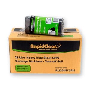 RapidClean Heavy Duty Black LDPE Garbage Bags 73L Roll